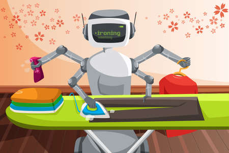 A vector illustration of a robot ironing clothesのイラスト素材