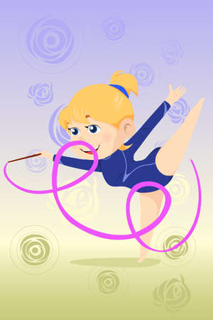 A vector illustration of a beautiful girl doing gymnastics dance with ribbonのイラスト素材
