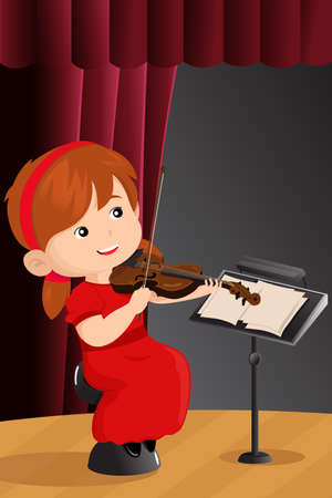 A vector illustration of pretty girl playing violin on stageのイラスト素材