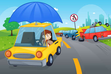 A vector illustration of cars in an accident for car insurance conceptのイラスト素材