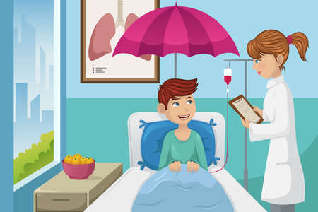 A vector illustration of a man in the hospital for health insurance conceptのイラスト素材