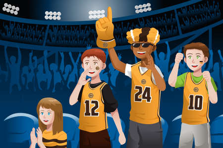 A vector illustration of basketball fans cheering inside the stadiumのイラスト素材