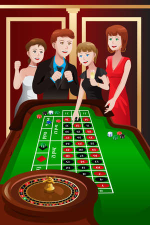 A vector illustration of group of people playing roulette in a casinoのイラスト素材