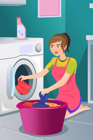 A vector illustration of a housewife doing laundryのイラスト素材