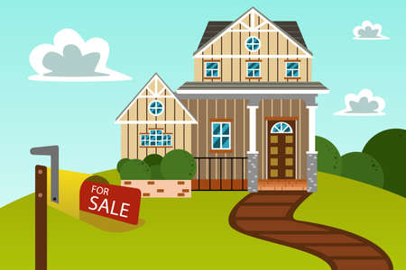 A vector illustration of big beautiful modern house with for sale signのイラスト素材