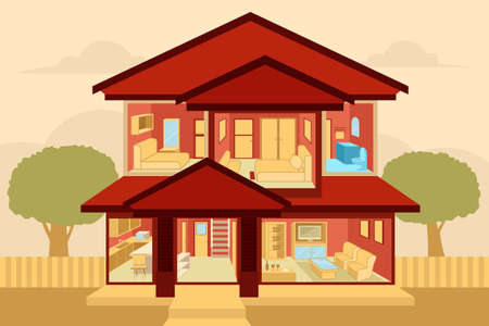 A vector illustration of  modern home interior seen from outsideのイラスト素材