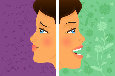 A vector  illustration of a beautiful woman before and after attitude changeのイラスト素材