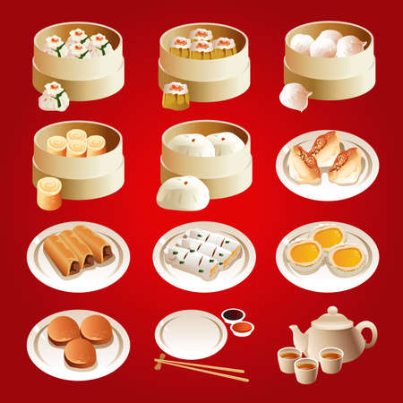 A vector illustration of dim sum icon setsのイラスト素材