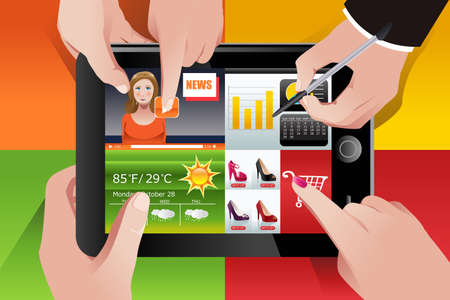 illustration of people using tablet PCのイラスト素材