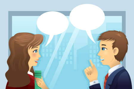 A illustration of people in the office with bubble speechのイラスト素材
