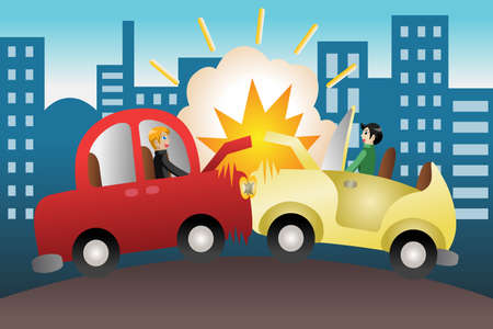 illustration of car accident in the cityのイラスト素材