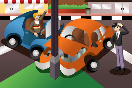 A vector illustration of car accident in the cityのイラスト素材