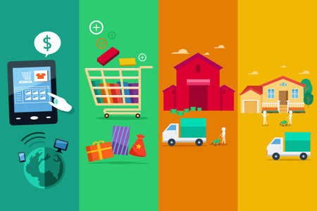 A vector illustration of process of online internet purchaseのイラスト素材
