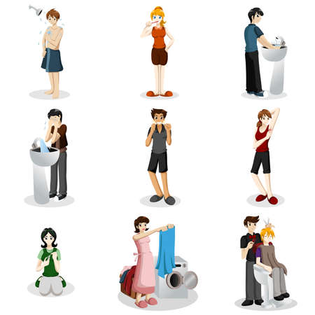 A vector illustration of people practicing good hygieneのイラスト素材