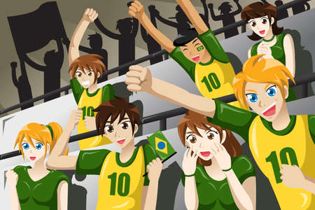 A vector illustration of soccer fans in a stadiumのイラスト素材