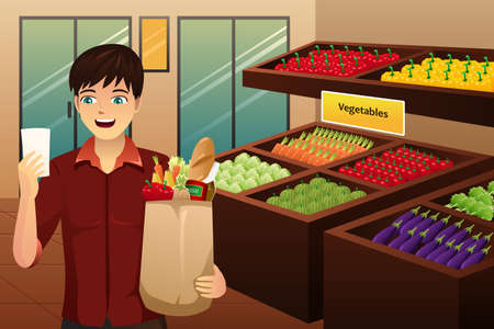 illustration of man shopping at the groceryのイラスト素材