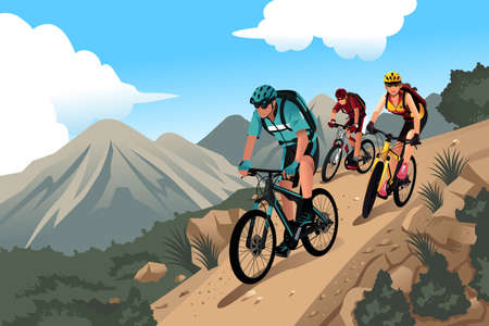illustration of mountain bikers in the mountainのイラスト素材