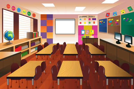 An illustration of empty classroom for elementary schoolのイラスト素材