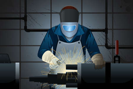 illustration of welder working on a machineのイラスト素材