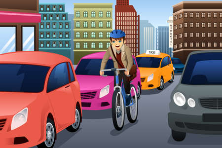 A illustration of businessman biking in the cityのイラスト素材