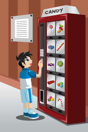 A illustration of kid buying candy from a vending machineのイラスト素材