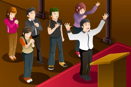 A vector illustration of people having a group prayerのイラスト素材