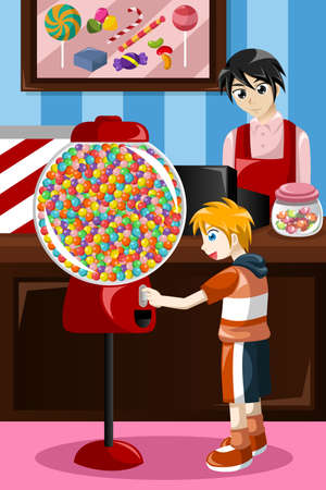 illustration of kid buying candy from a vending machineのイラスト素材