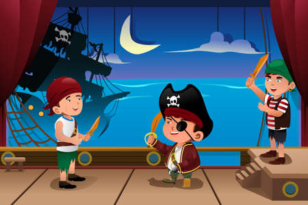 A vector illustration of kids performing on a stageのイラスト素材