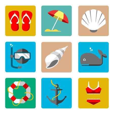 A vector illustration of summer marine icon setsのイラスト素材