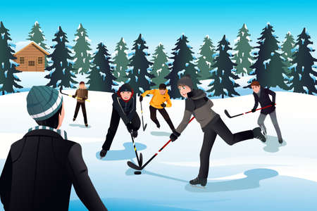 A vector illustration of men playing ice hockeyのイラスト素材