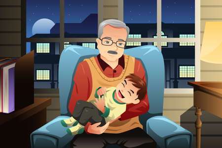 A vector illustration of grandfather holding his cute grandsonのイラスト素材