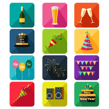 A vector illustration of New Year party icon setsのイラスト素材