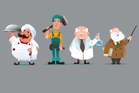 A vector illustration of a chef, builder, chemist and teacherのイラスト素材