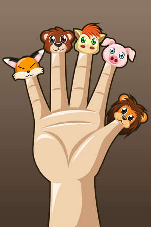 A vector illustration of puppet fingers with cute animalsのイラスト素材