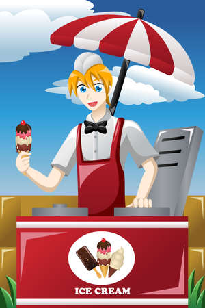 A vector illustration of man selling ice cream in the parkのイラスト素材