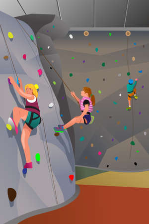 A vector illustration of people climbing indoor wallのイラスト素材