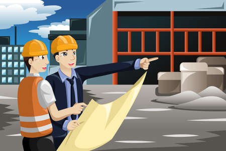 A vector illustration of architect working at the construction siteのイラスト素材