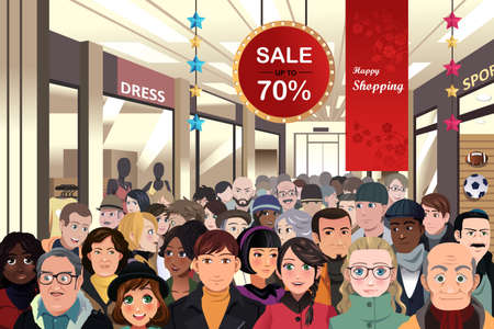 A vector illustration of Holiday shopping sale sceneのイラスト素材