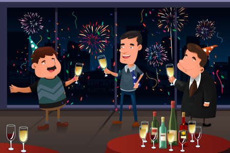 A vector illustration of people having New Year Eve party indoorのイラスト素材