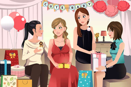 A vector illustration of women in a baby shower partyのイラスト素材