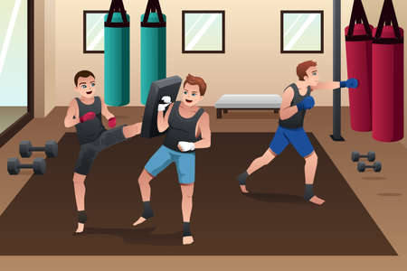A vector illustration of boxer training in the gymのイラスト素材