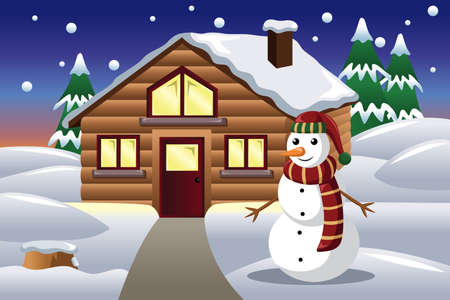 illustration of snowman in front of a houseのイラスト素材