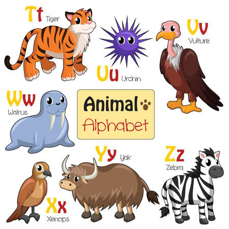 A illustration of alphabet animals from T to Zのイラスト素材