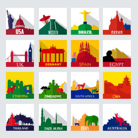 A vector illustration of popular sightseeing spots in the world iconsのイラスト素材