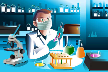 A vector illustration of scientist man working in laboratoryのイラスト素材