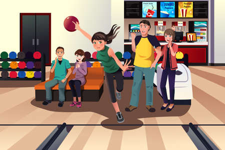 A vector illustration of young people at bowlingのイラスト素材