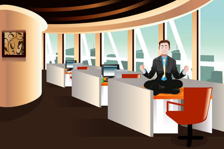 A vector illustration of businessman meditating in the officeのイラスト素材