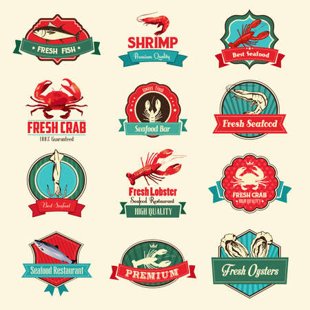 A vector illustration of seafood label setsのイラスト素材