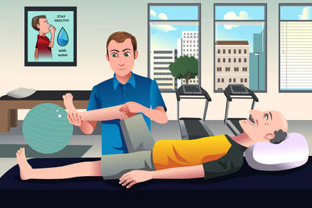 A vector illustration of physical therapist examining old manâs leg at the hospitalのイラスト素材