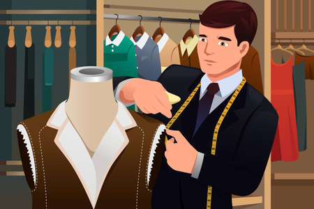 A vector illustration of tailor adjusting clothes on a mannequinのイラスト素材